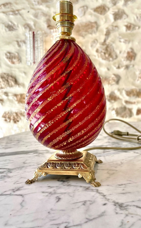 Image 1 of Tischlampe Muranoglas Farbe Rubin Rigadin ,Italien 1950