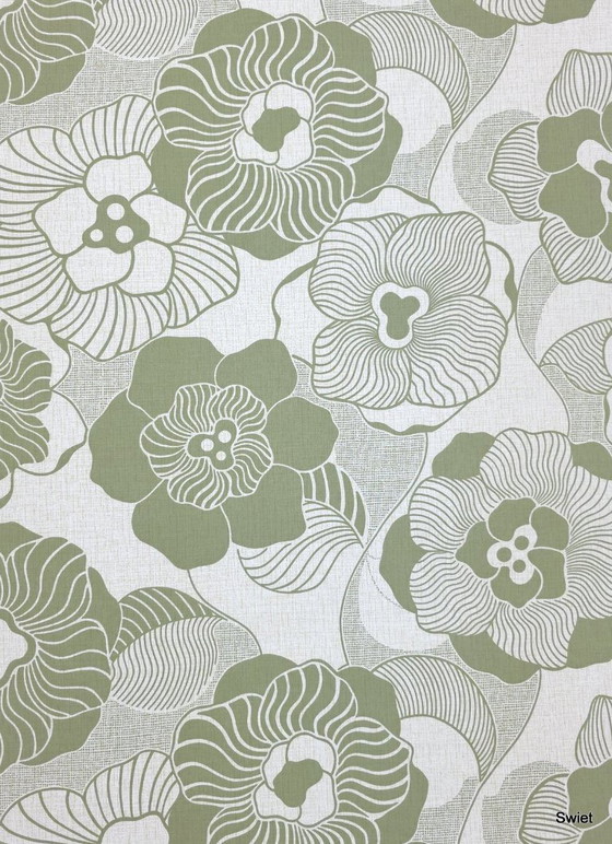 Image 1 of 14293 carta da parati floreale vintage verde oliva bianco retrò