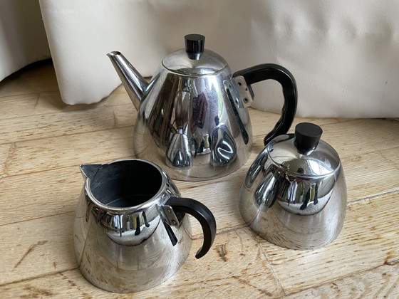 Image 1 of Vintage 1950s chrome and bakelite coffee pot set - Space age Midcentury design