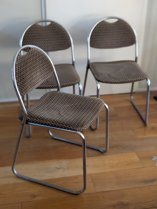 Jaren 70 Buisframe Stoelen 3 Stuks Stapelbaar