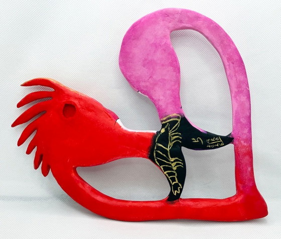 Image 1 of Flamingo Heart Wall Art: Handcrafted by the Artist