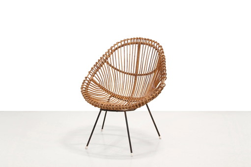 Silla italiana de ratán de los años 60. – tuinstoelen, Wicker, Rattan, Vintage (photo 2 of 3)