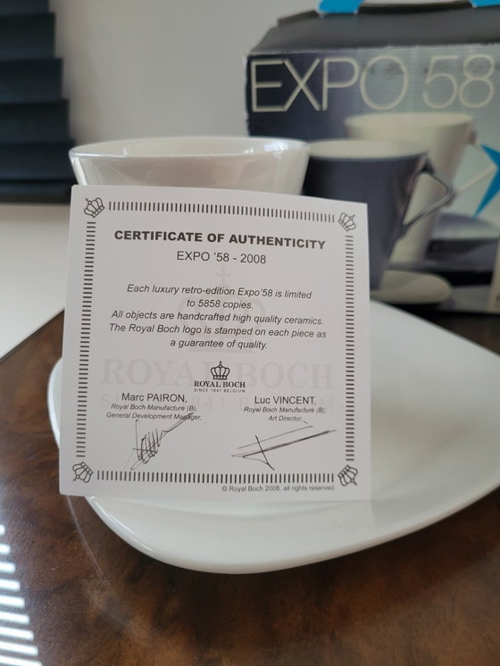 Image 1 of Expo 58 Royal Boch mug set 4, Belgium, reissue 2008