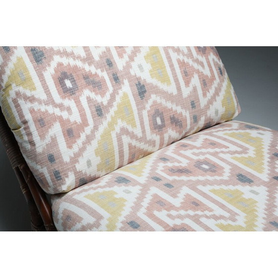 Image 1 of Pair of Vintage Bamboo Lounge Chairs in Pierre Frey Jacquard 1970s