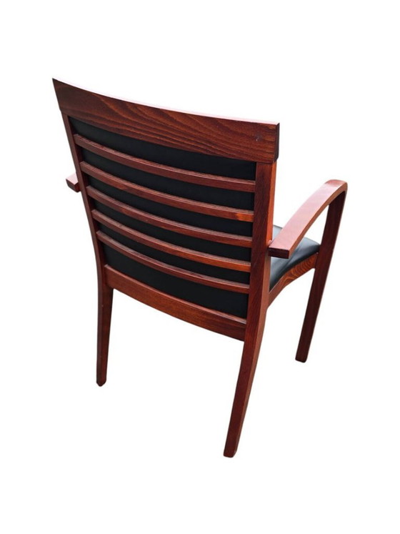 6 sedie Bridge contemporanee in mogano e pelle nera – Sedie da pranzo, Leather, Wood (photo 5 of 5)
