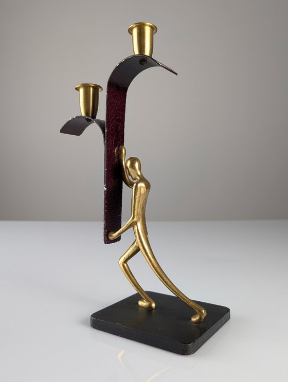 Image 1 of Pair Art Deco Bronze Candelabras by Karl Hagenauer, 1940s