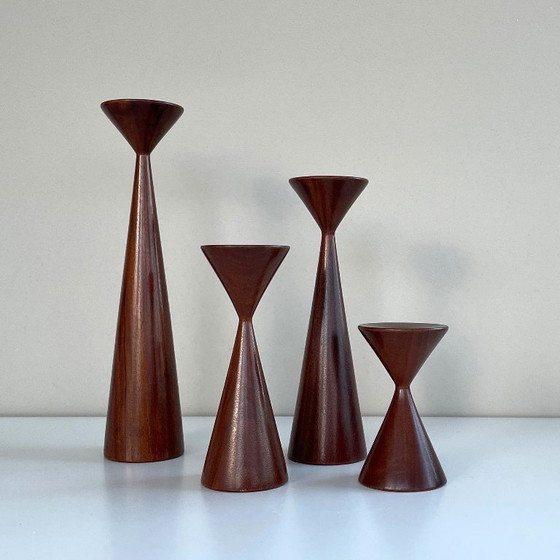 Image 1 of 4x PORTACANDELE in palissandro danese vintage design di metà secolo