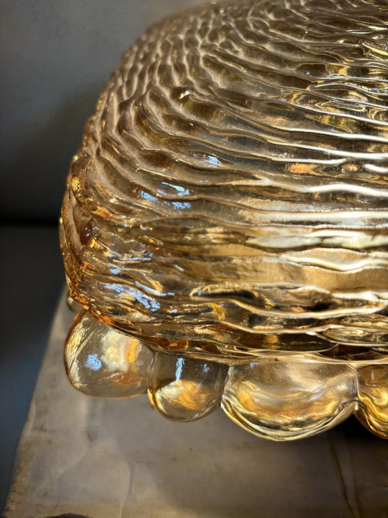 Image 1 of New old stock in doos !  Grote Glashütte Limburg plafonnière of wandlamp amber glas jaren ‘60/’70