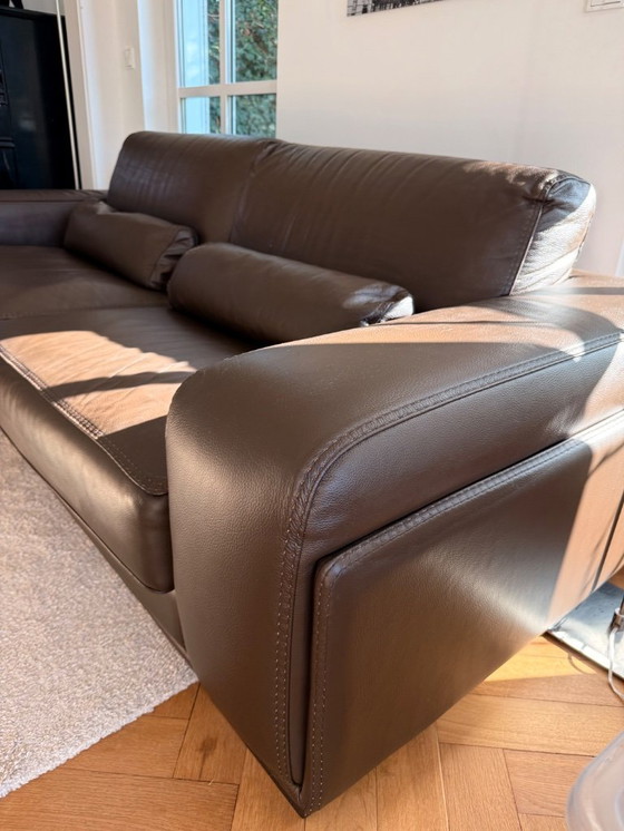 Image 1 of Canapé + pouf design cuir Roche Bobois « Chocolat », 3-4 places