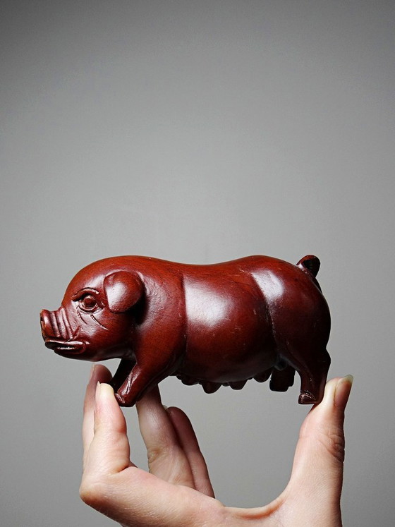 Image 1 of Small pig, sow, carved stained wood, vintage 20th-century Asian craftsmanship