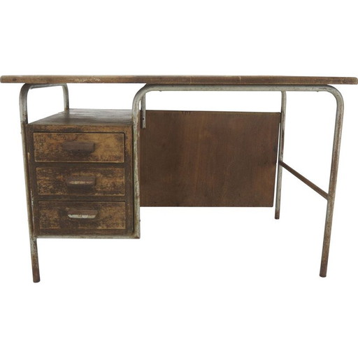 Vintage industrial steel desk, Czechoslovakia 1940