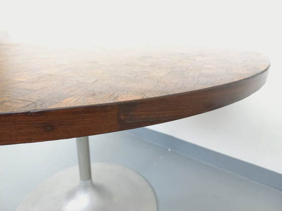 Image 1 of Vintage Round Tulip Dining Table by Dieter Wackerlin in Knoll Style from the 60s-70s in Wood Mosaic and Cast Aluminum