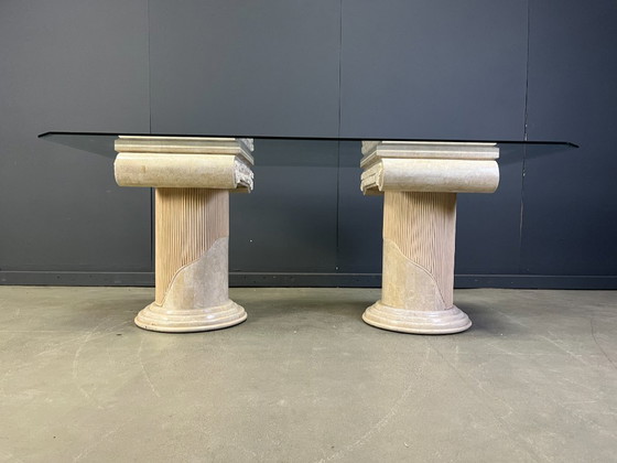 Image 1 of Vintage tesselated stone pedestal dining table by Maithland smith, 1970s