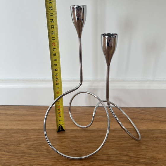Image 1 of Design kandelaar 2-armig chroom spiraalvoet vintage