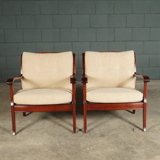 Vintage fauteuils – mahoniehout – jaren 60/70 – Textile