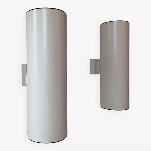 2X Vintage Cylindrical Wall Light, Matte White Metal, Germany Erco 1976