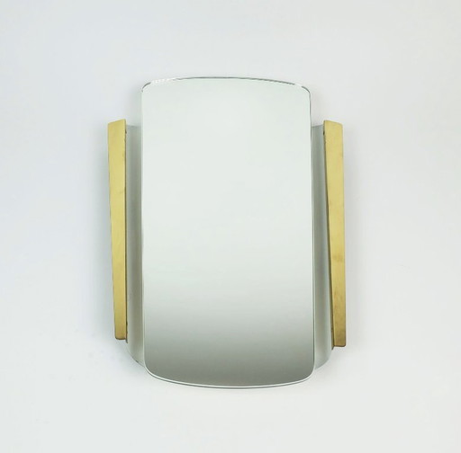 SPECCHIO DA PARETE moderno di metà secolo degli anni '50 e '60 con cornice in metallo e ottone