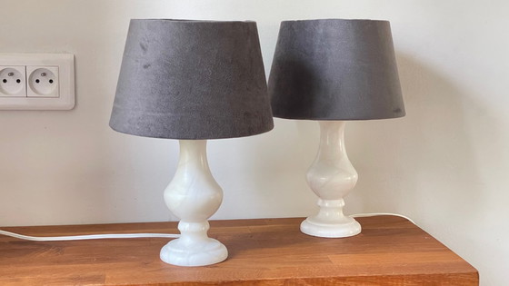 Image 1 of Pair of Vintage Alabaster Lamps