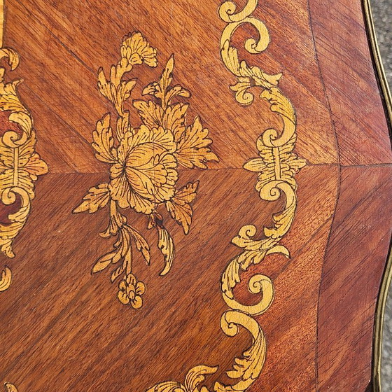 Image 1 of Chateau Ligny - French Antique Marquetry Nightstand - Fine Wood and Brass Console-Bedside Table-Style Louis XV- 1930s