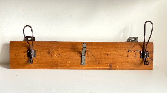 Image 1 of Vintage Wooden and Steel School Coat Rack