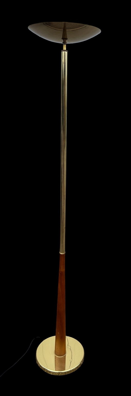 Lampada da terra vintage in teak e ottone. – vloerlampen, Brass