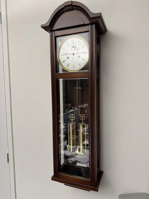 Classic Nostalgic Warmink String Regulator Pendulum Wall Clock in Walnut with Three-Sided Glass