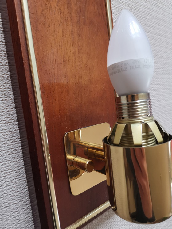 Image 1 of Set of Hollywood Regency ice glass wall lamps by Hillebrand teak vintage 70s