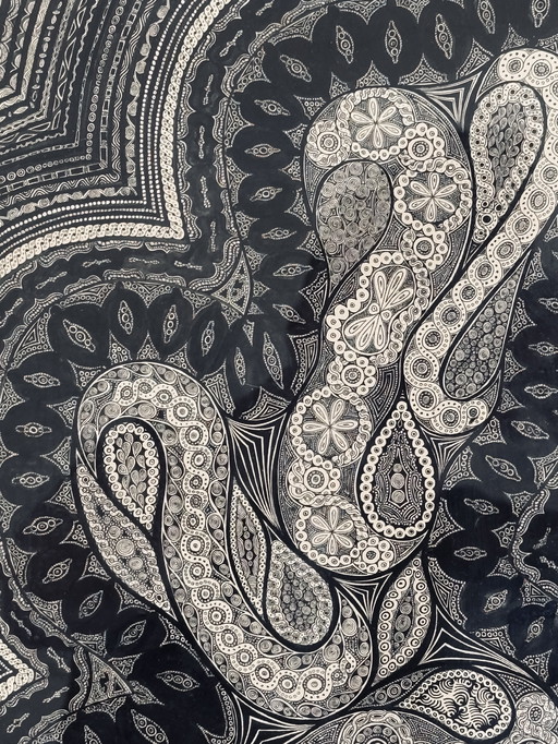 Nicole Vaysse vers 1970 - Art Brut - Encre de Chine - encadrée 