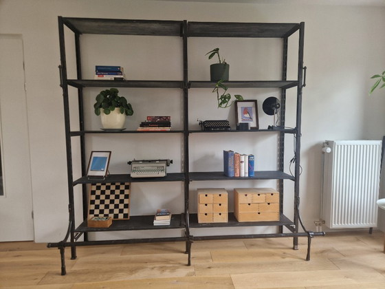 Image 1 of Vintage steel Art Deco wall unit with slate shelves