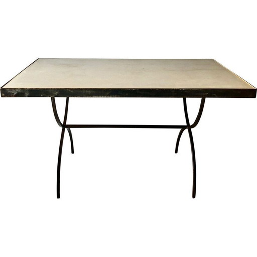 Mesa o escritorio vintage de hierro forjado y cemento 1960