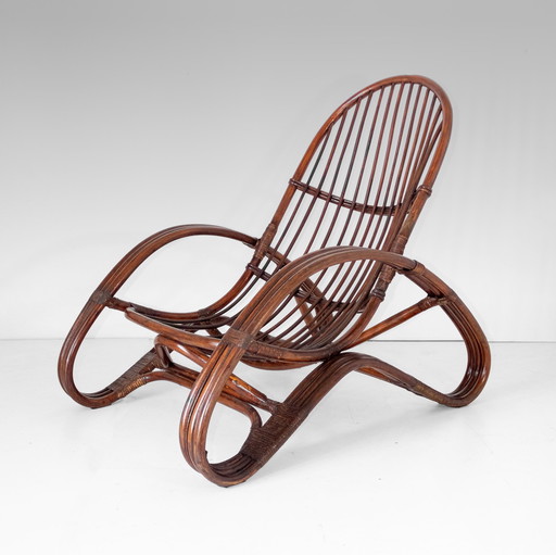 1x 1960s Italian Modern Curved Bamboo Armchairs