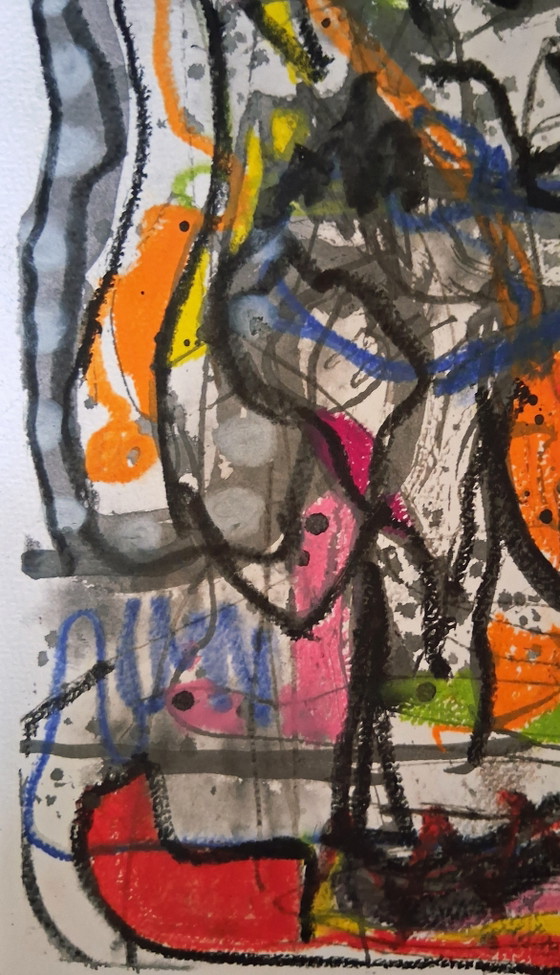 Image 1 of J'attrape un gros poisson, technique mixte avec encre et pastel à l'huile, art urbain