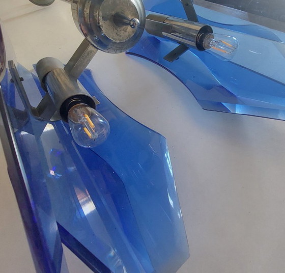 Image 1 of Italiaanse blauwe glazen hanglamp uit het midden van de 20e eeuw van Veca