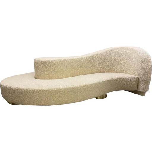 Canapé vintage contemporain Wave Curved "Borne" en tissu boucle blanc, Italie