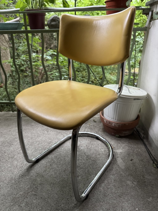 Dutch Originals / Designer Gispen Freischwinger 5-teiliges Set – stoelen fauteuils, Leather, Metal
