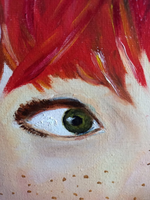 Oil painting of a girl with red hair