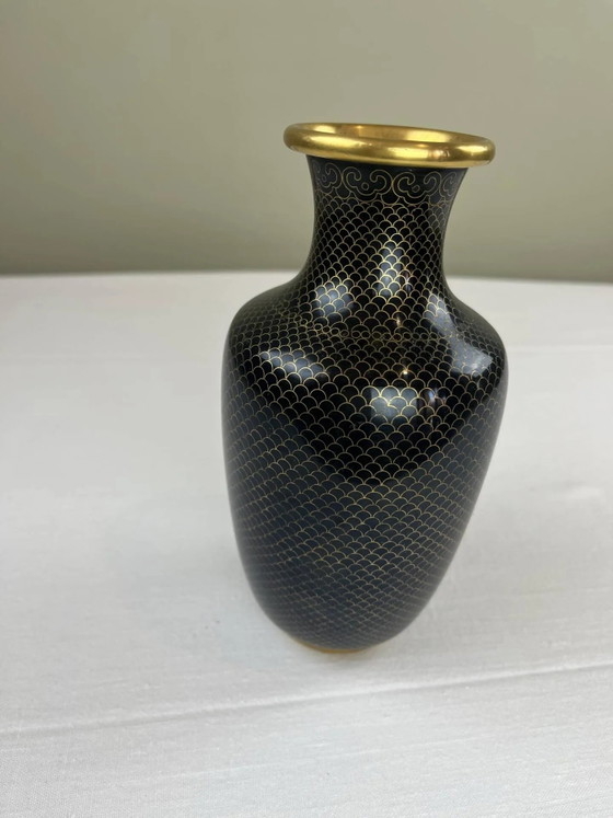 Jarrón de latón esmaltado negro y dorado – Jarrones, Brass, Art Deco (photo 5 of 7)