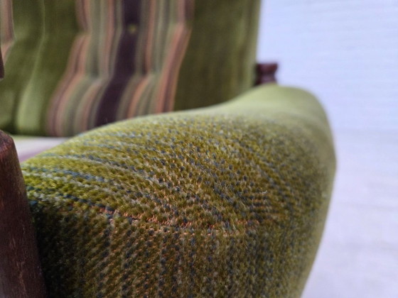 Image 1 of 1970s, Scandinavian 2-seater sofa, green furniture velour, beech wood.