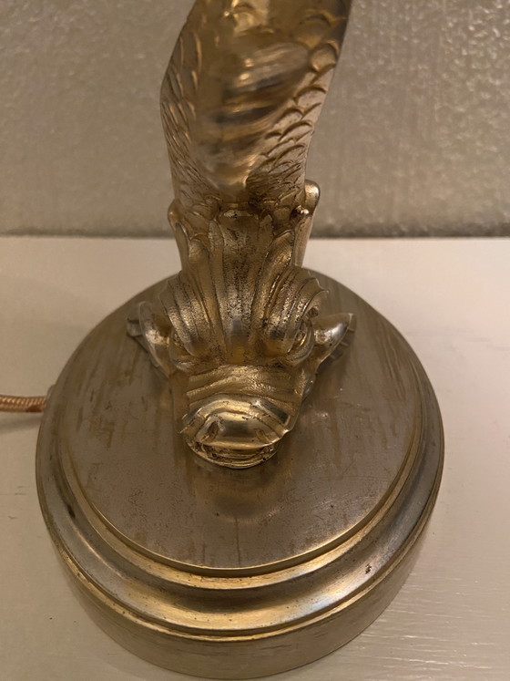 Image 1 of Lampe de table dauphin en bronze et laiton de style rococo