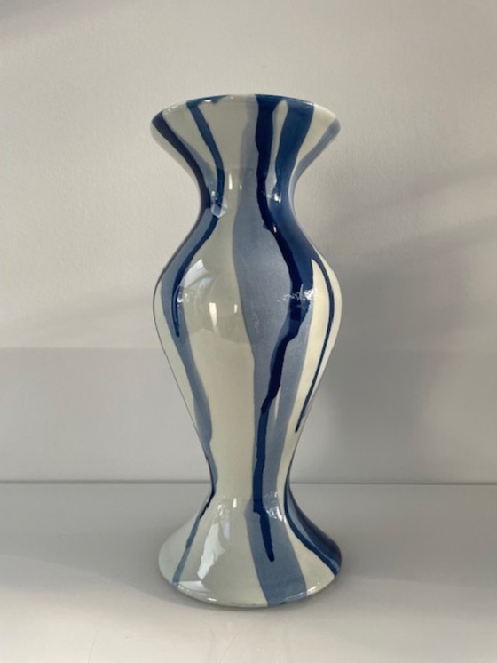 Image 1 of Handmade goblet vase with unique dripping pattern