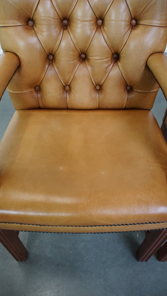 Image 1 of 5x Rundleren chesterfield eetkamer/ vergaderstoel in een lichte cognac kleur
