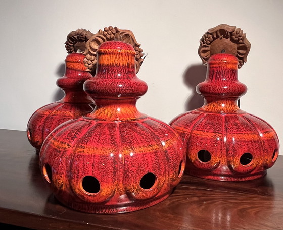 Image 1 of 3 lámparas colgantes de cerámica roja, cerámica de Alemania Occidental, años 60/70