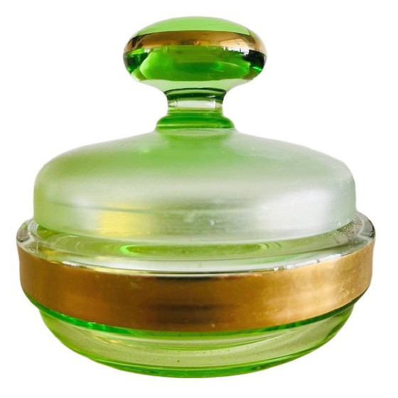 Image 1 of Boîte à poudre de style Art Déco verre vert mat années 1950