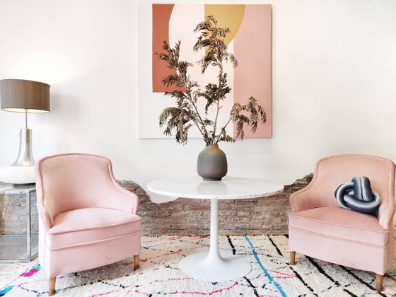 Image 1 of Stoffen en houten fauteuil uit Mid Century, 1950