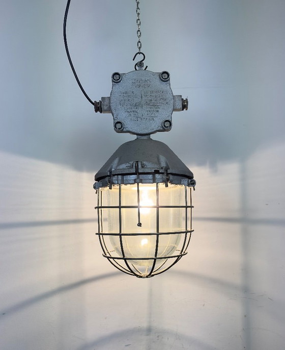 Image 1 of Large Industrial Cast Aluminium Cage Pendant Light, 1970