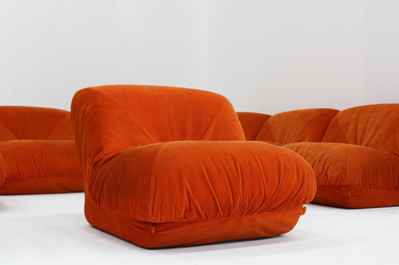 Image 1 of Divano modulare vintage Airborne 'Patate' in velluto a coste arancione, set da 7