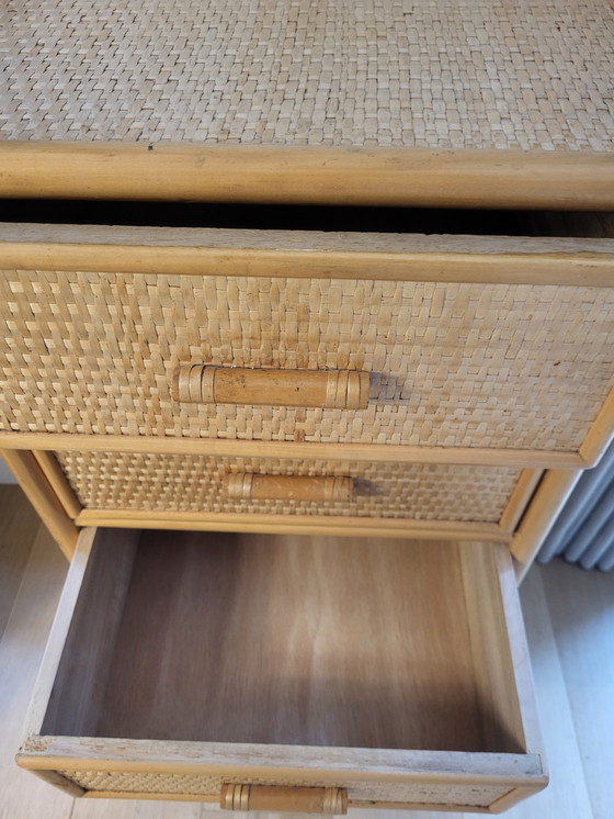 Image 1 of Vintage Boho Style Chest of Drawers In Bamboo And Rattan 1970