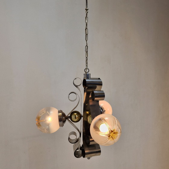Image 1 of Vintage Mazzega Murano Hanglamp met 3 Glazen Bollen, Italië, circa 1970