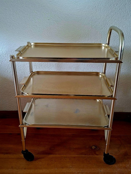 Servierwagen im Hollywood-Regency-Stil. – Aluminium – Englisch – Stijl  Kaymet en Woodmet. (photo 6 of 13)