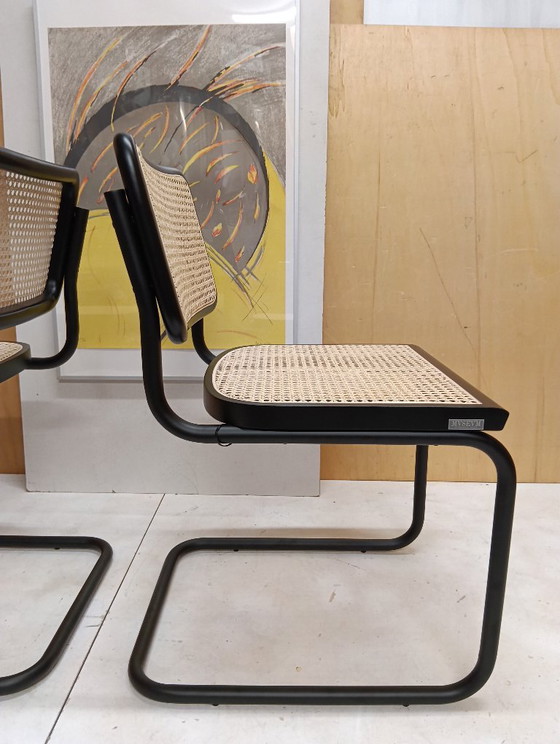 Image 1 of ALIVARMVSEVM 104. SET of 2 CESCA B32 Chairs (NEW) in Black Frame Limited Edition 